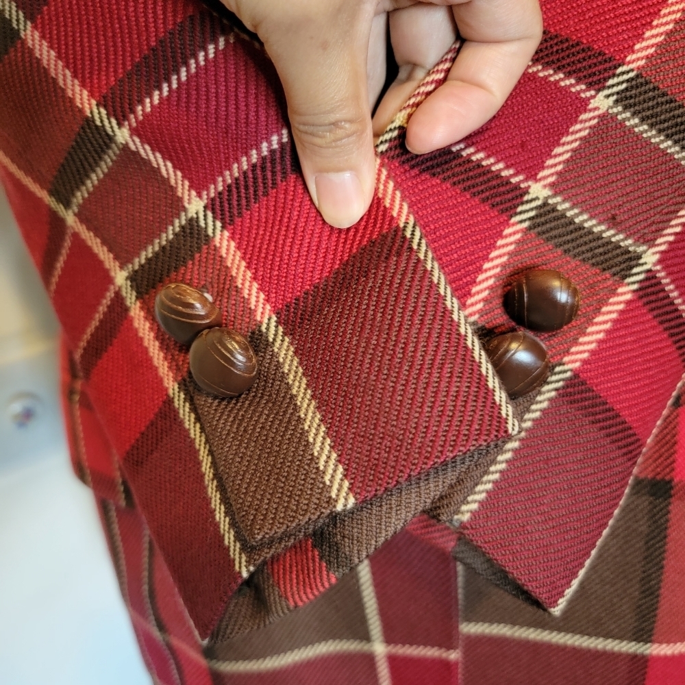 EUC Linda Allard Wool Cashmere Blend Red Plaid Suit Blazer‎ Coat Jacket Size 4 - Picture 6 of 11